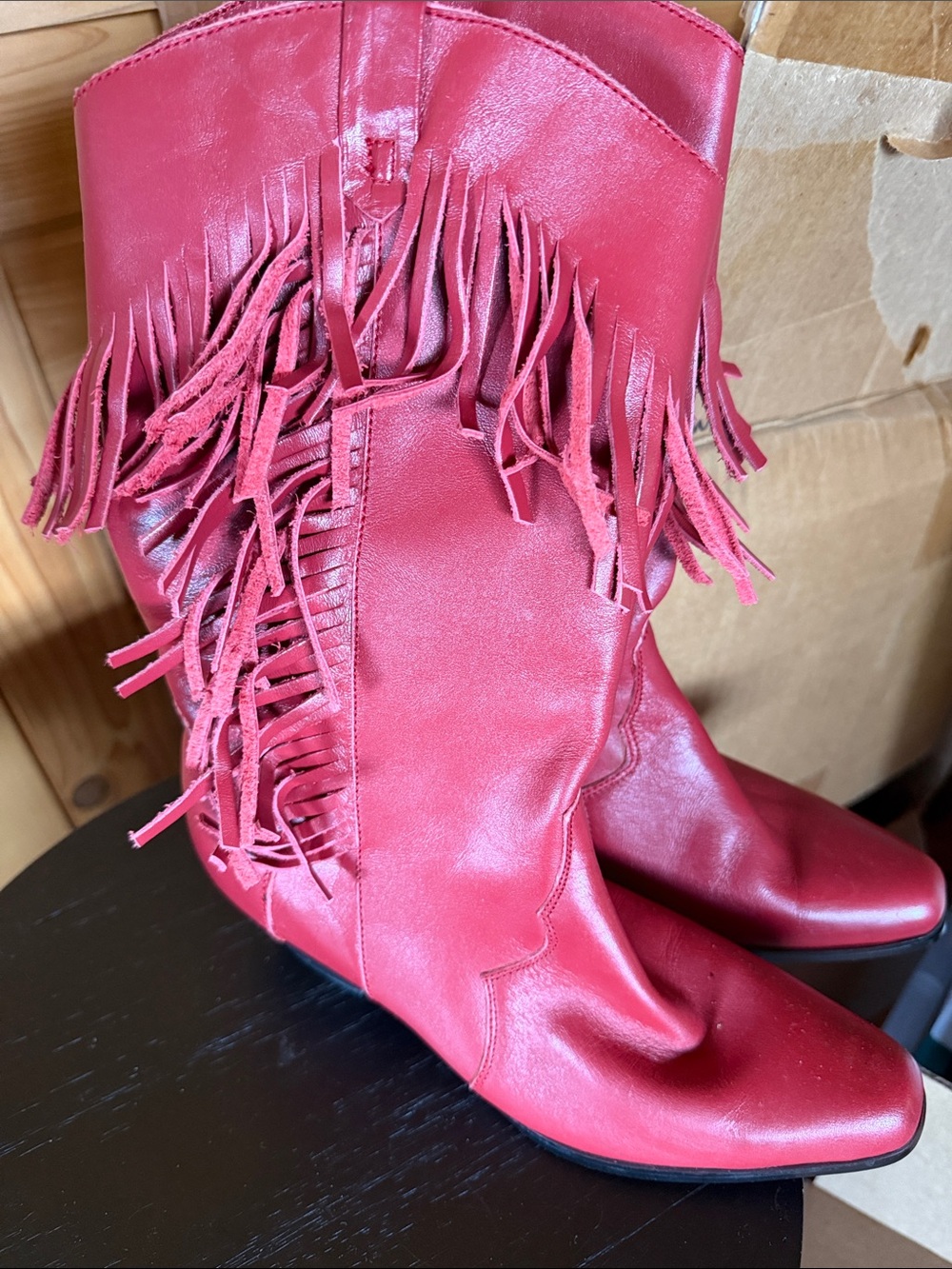 Oak Tree Farms Red Leather Fringe Western Boots